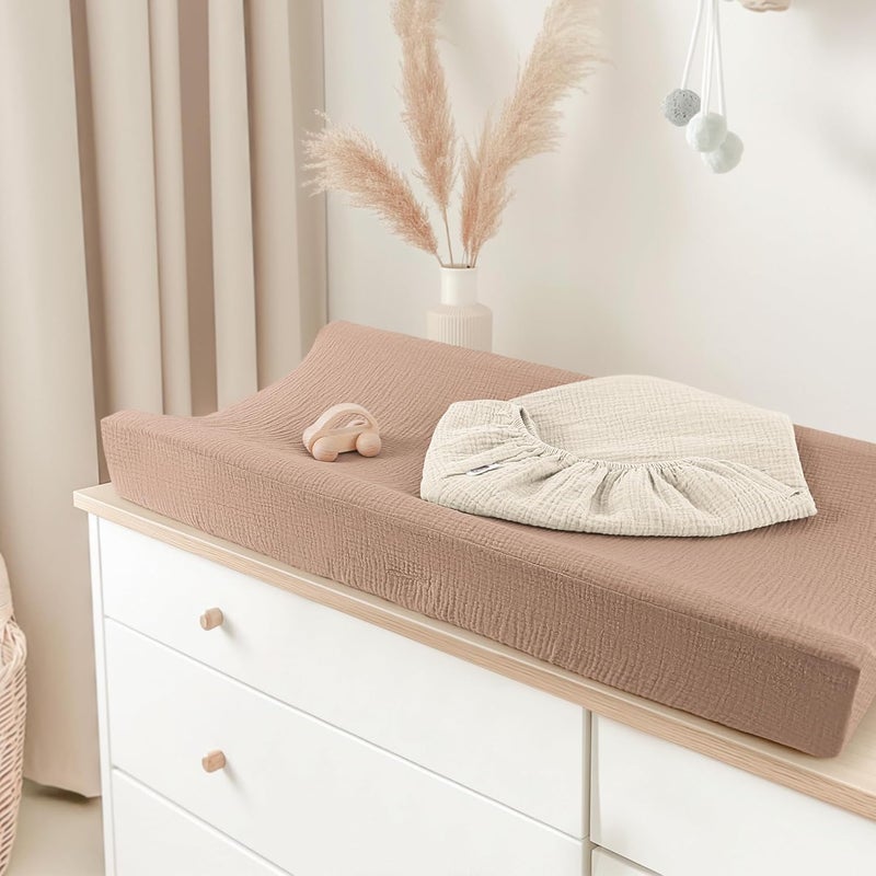 Bearmoss Changing Pad Cover, 2 Pack Muslin [100% Cotton] Diaper Changing Table Covers, 32'' x 16'' Soft Breathable Changing Pad Sheets for Unisex Baby Girls and Boys with Strap Holes (Peanut) - Image 4